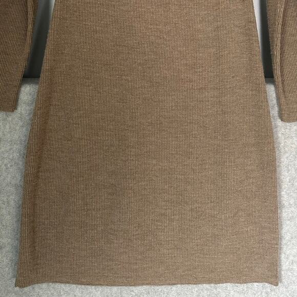 Garnet Hill Sz S 100% Merino Wool Turtleneck Sweater Dress Ribbed Tan Neutral - Picture 10 of 11